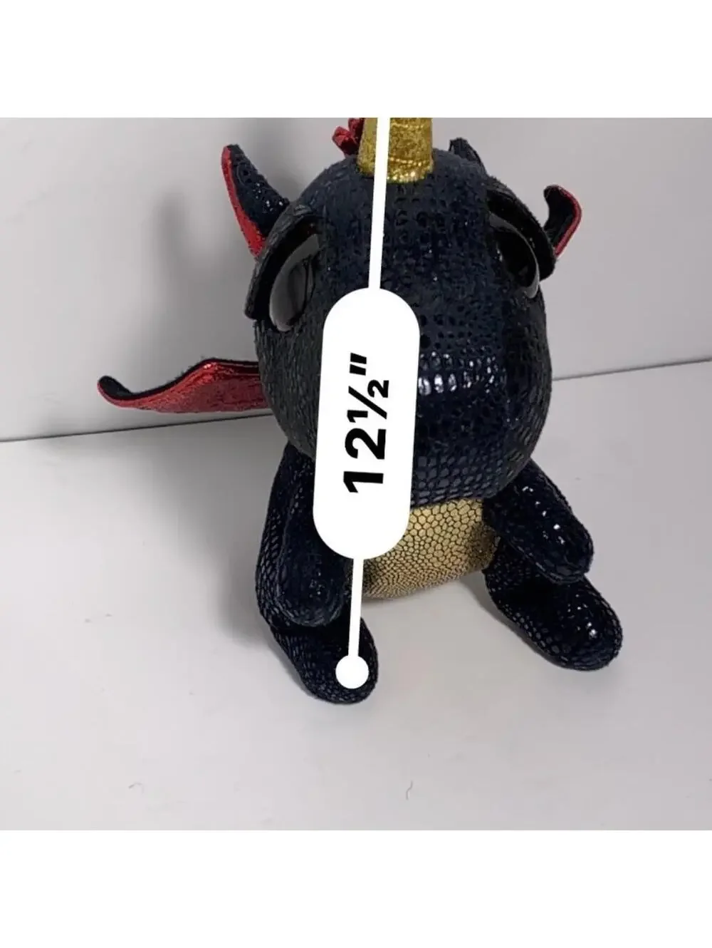 Ty Beanie Boos Grindal Dragon Plush Black Red Wings Gold Horn 12.5